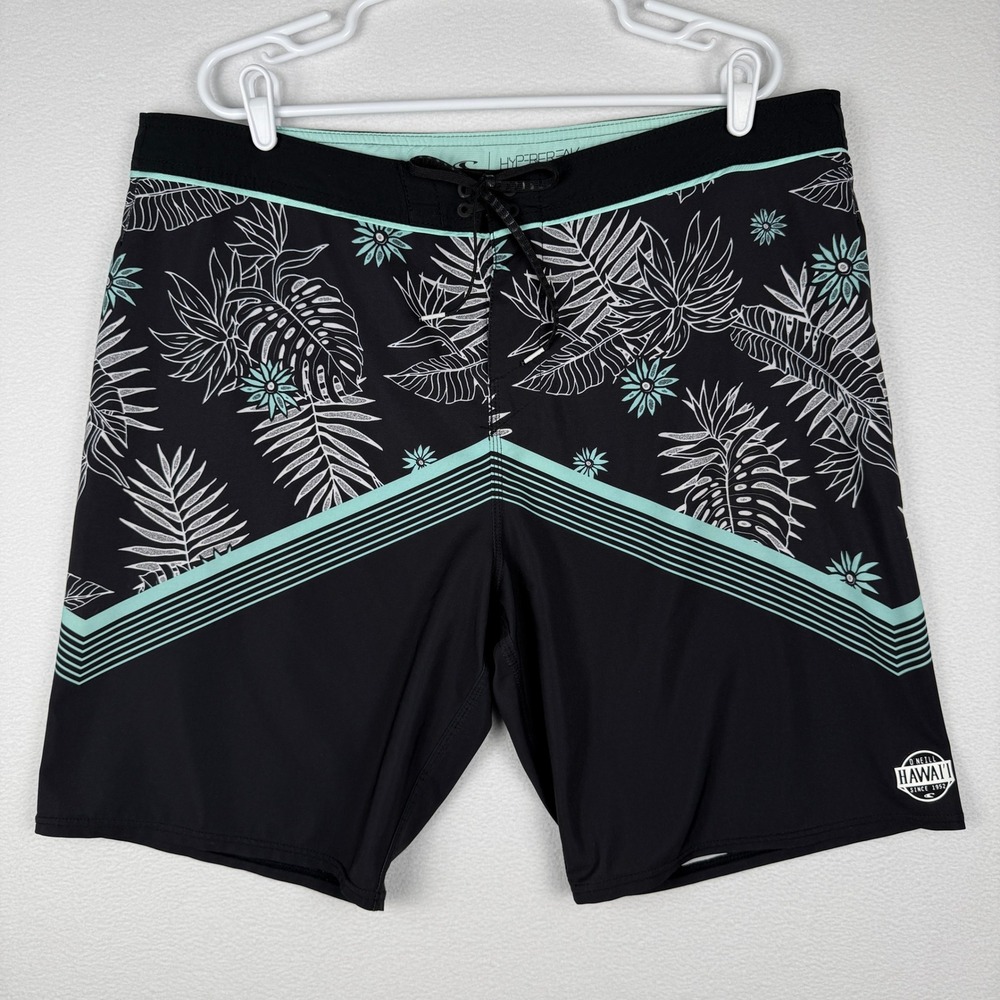 O'Neill Hyperfreak Hawaii Board Shorts Mens 40 Black Tropical Floral Swim Trunks